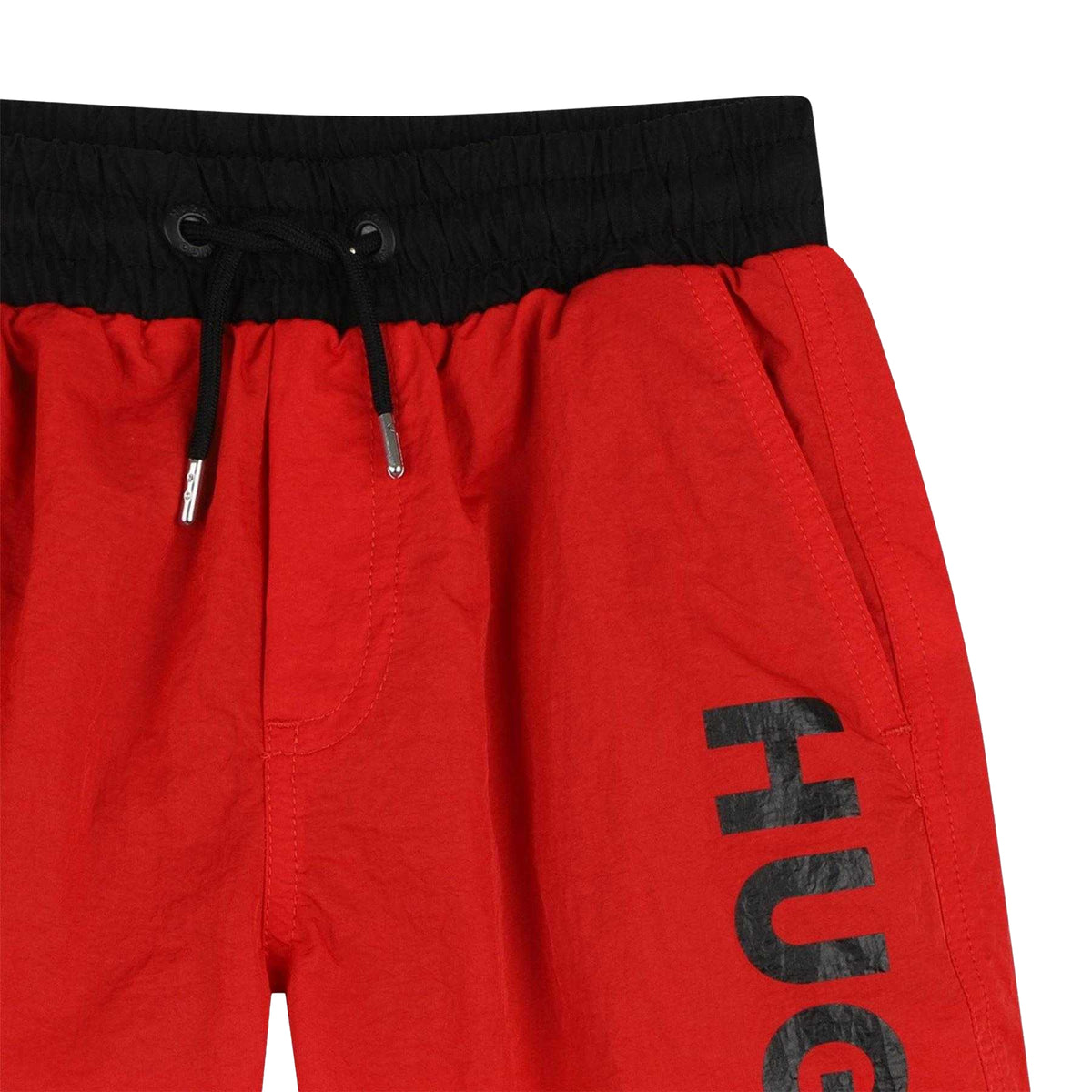 Bright Red - Side - Hugo Childrens-Kids Logo Swim Shorts