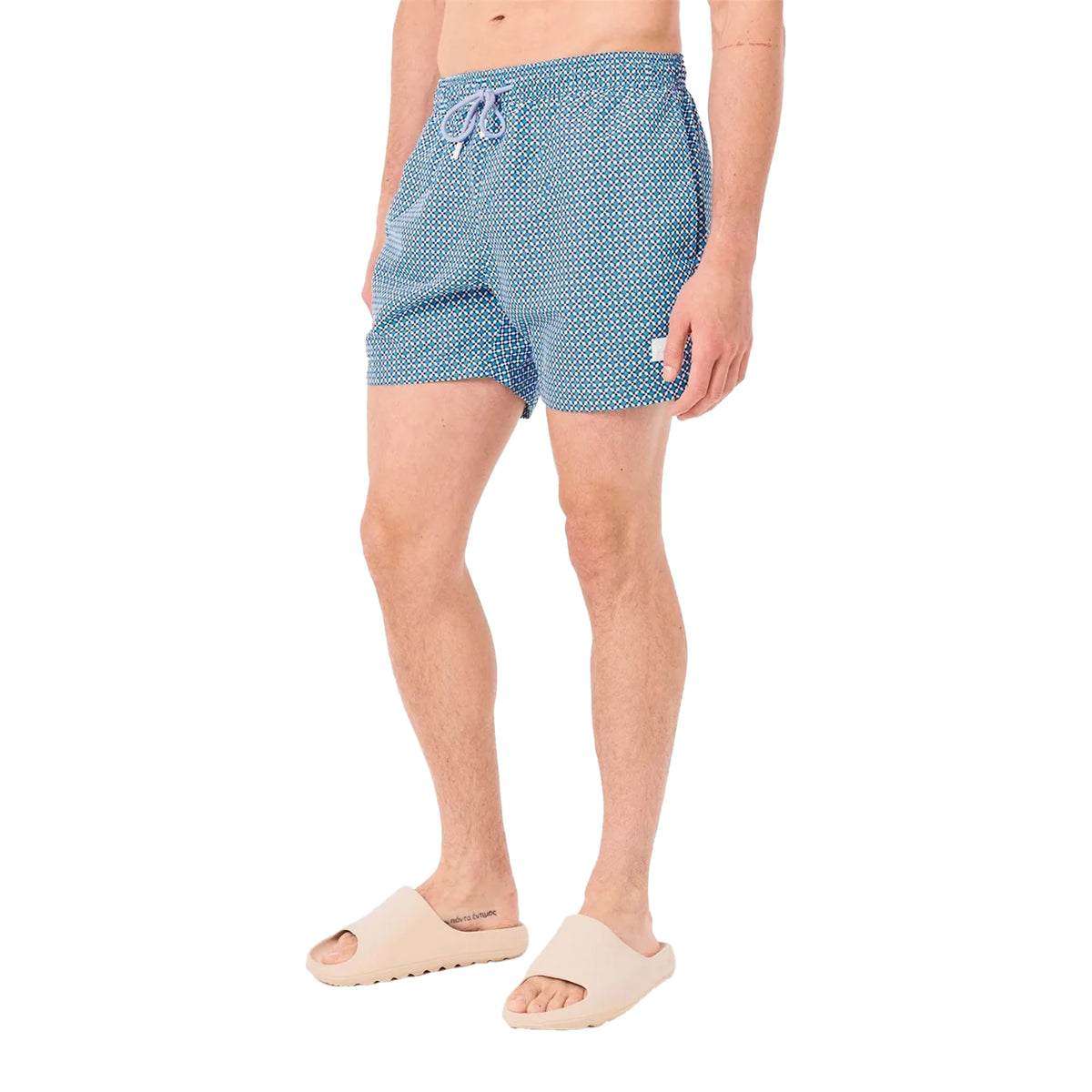 Open Blue - Side - Boss Mens Geometric Pattern Swim Shorts