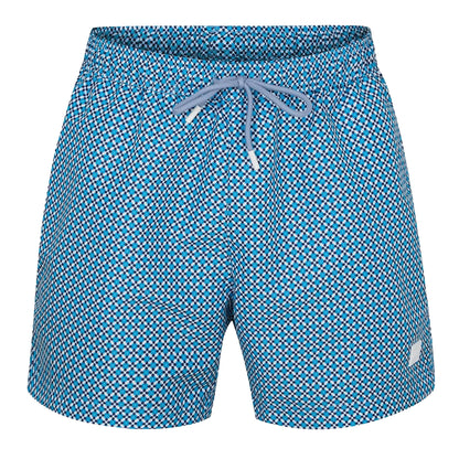 Open Blue - Front - Boss Mens Geometric Pattern Swim Shorts