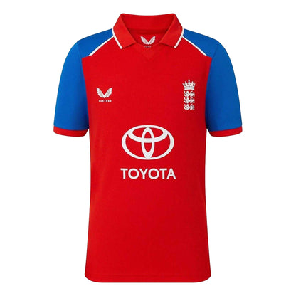 Red-Blue - Front - Castore Childrens-Kids 2026-2027 England Cricket IT20 Shirt