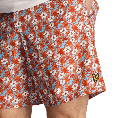 Orange - Side - Lyle & Scott Mens Resort Floral Swim Shorts