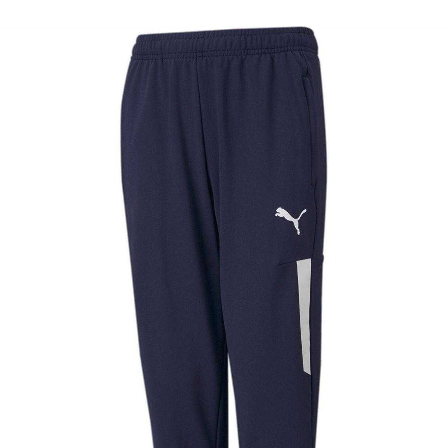 Peacoat-White - Side - Puma Childrens-Kids TeamLIGA Pro Tapered Tracksuit Bottoms