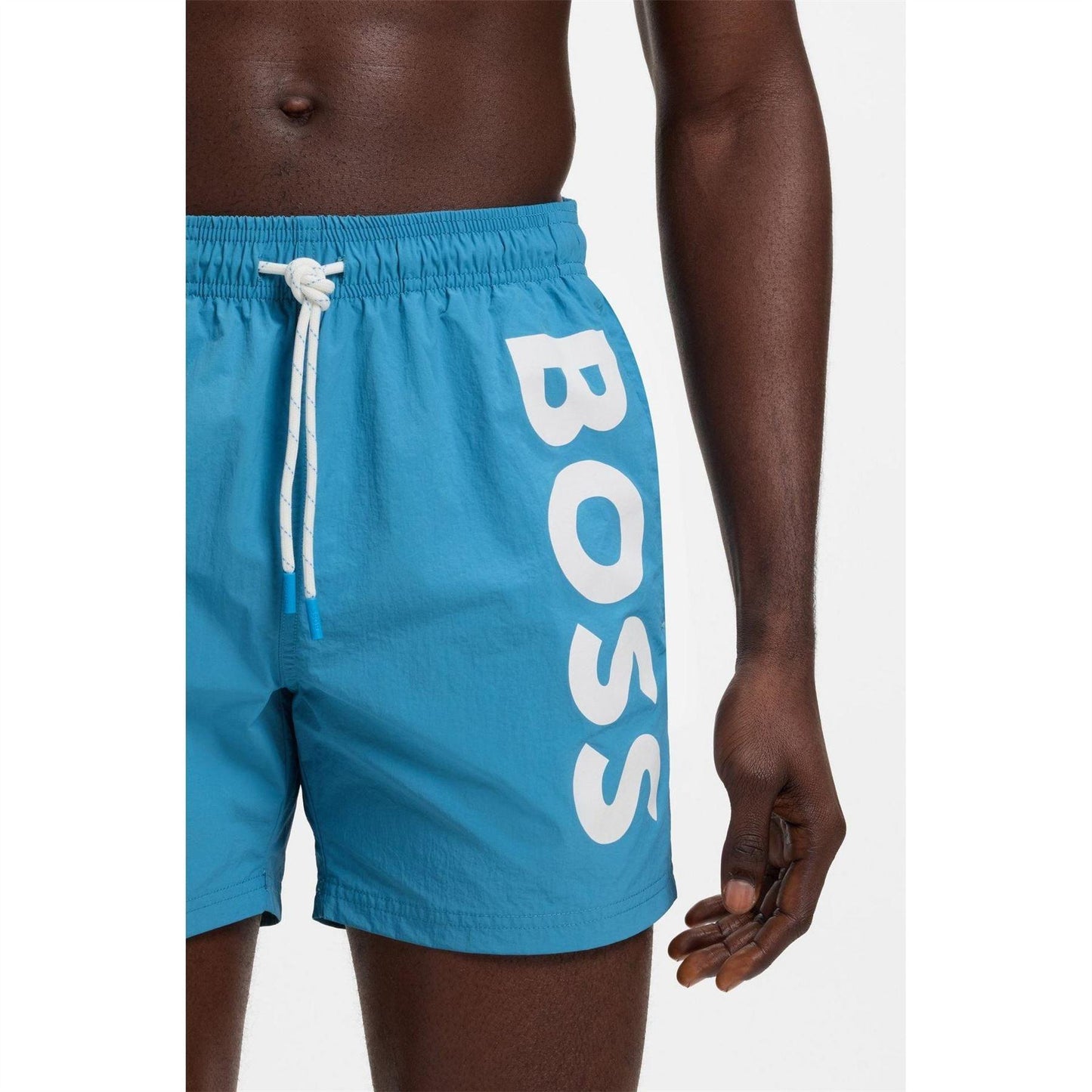 Turquoise-Aqua - Close up - Boss Mens Logo Swim Shorts