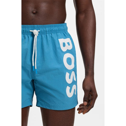 Turquoise-Aqua - Close up - Boss Mens Logo Swim Shorts