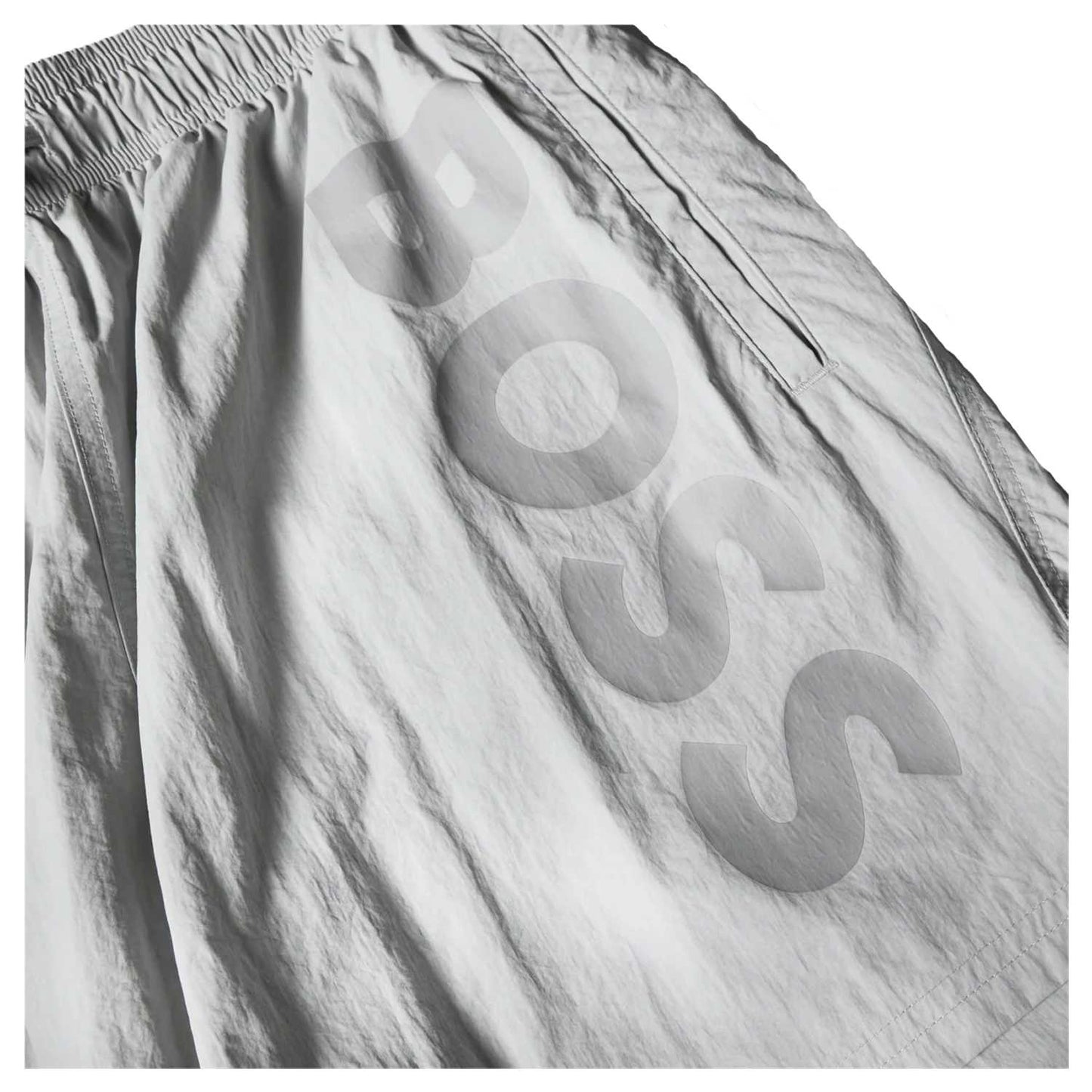 Grey - Side - Boss Mens Logo Swim Shorts