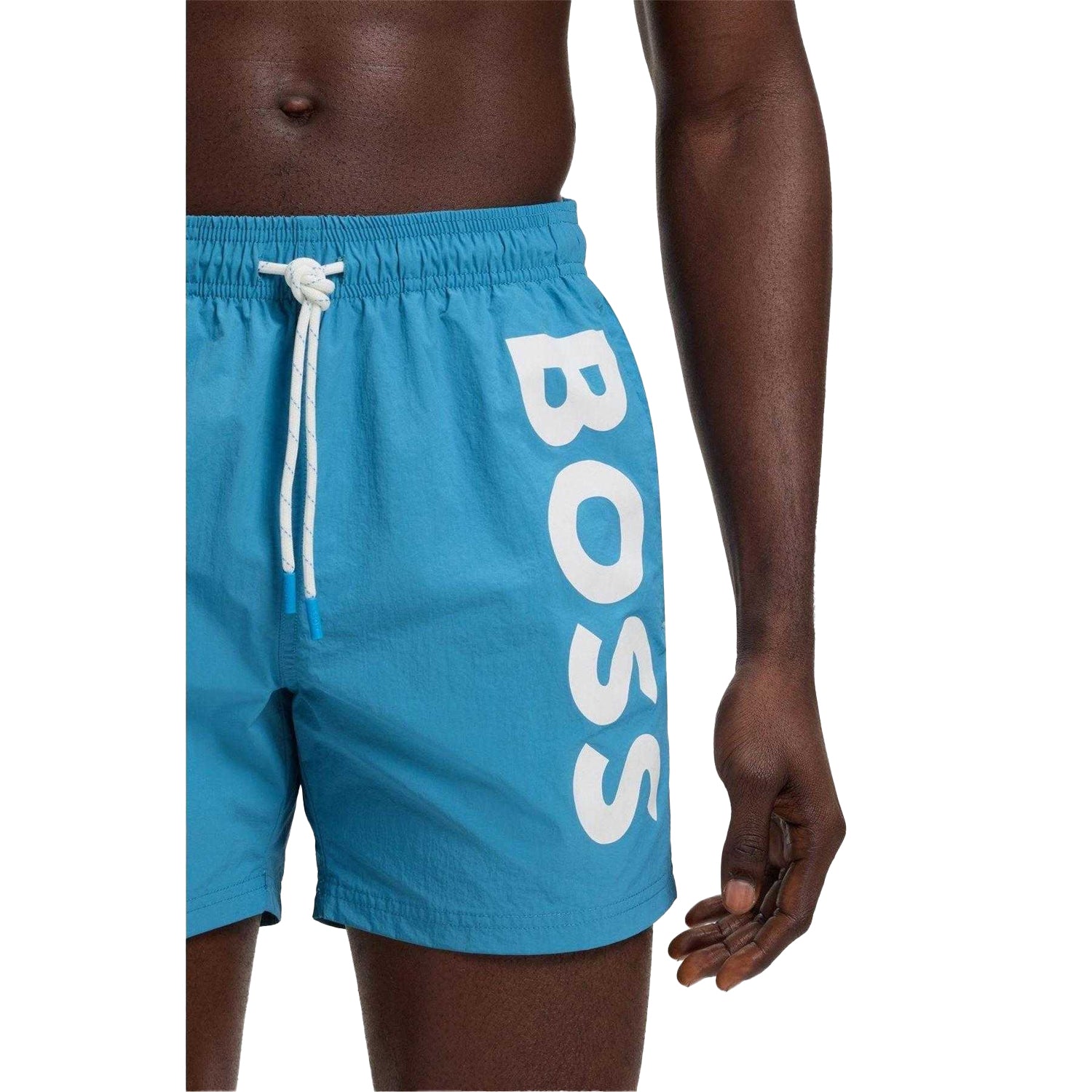 Turquoise-Aqua - Side - Boss Mens Logo Swim Shorts