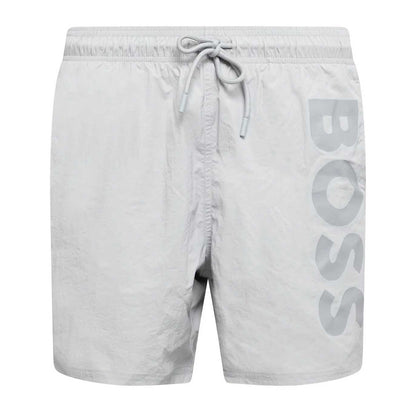 Grey - Front - Boss Mens Logo Swim Shorts