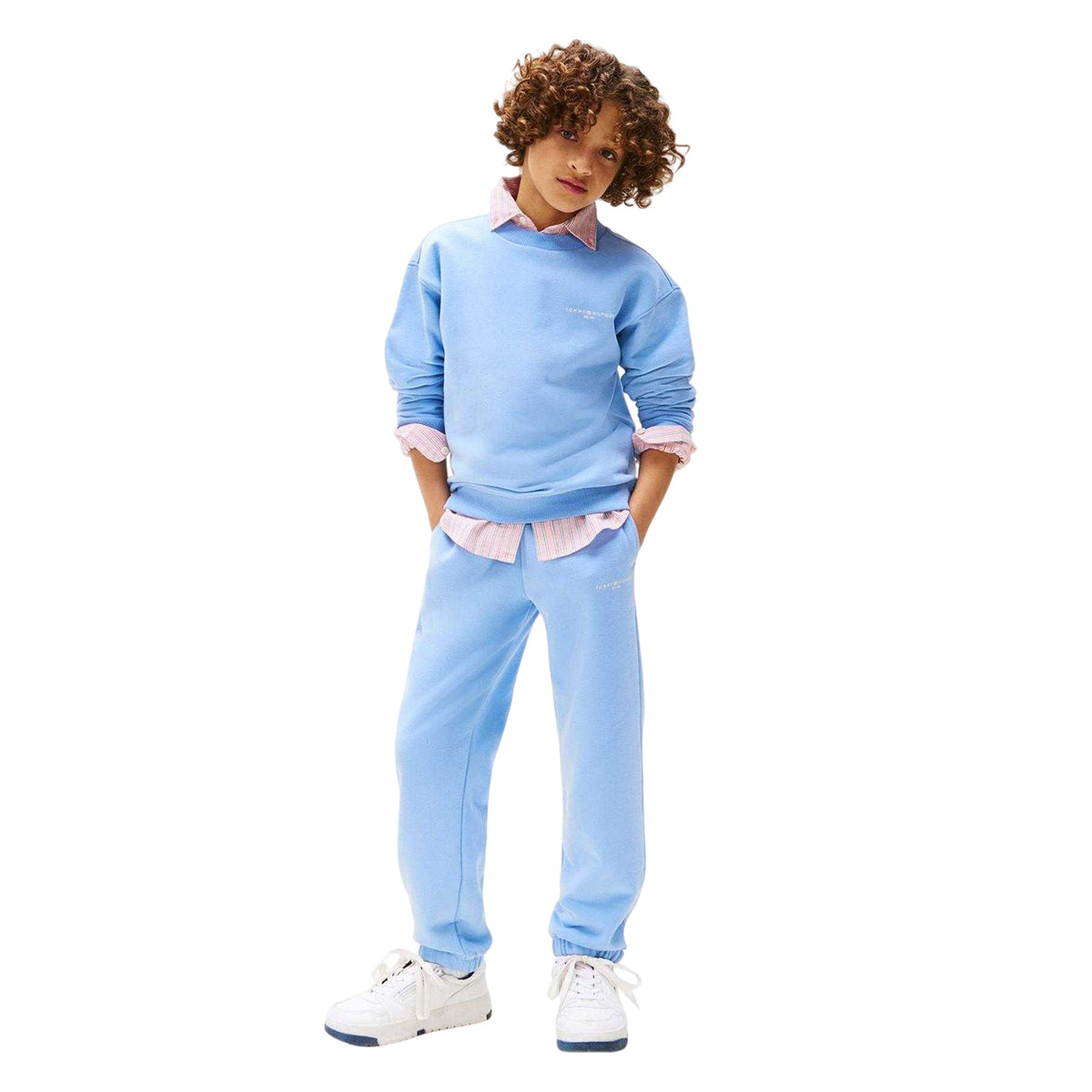 Cloud Blue - Side - Tommy Hilfiger Childrens-Kids Sweatshirt & Jogging Bottoms Set