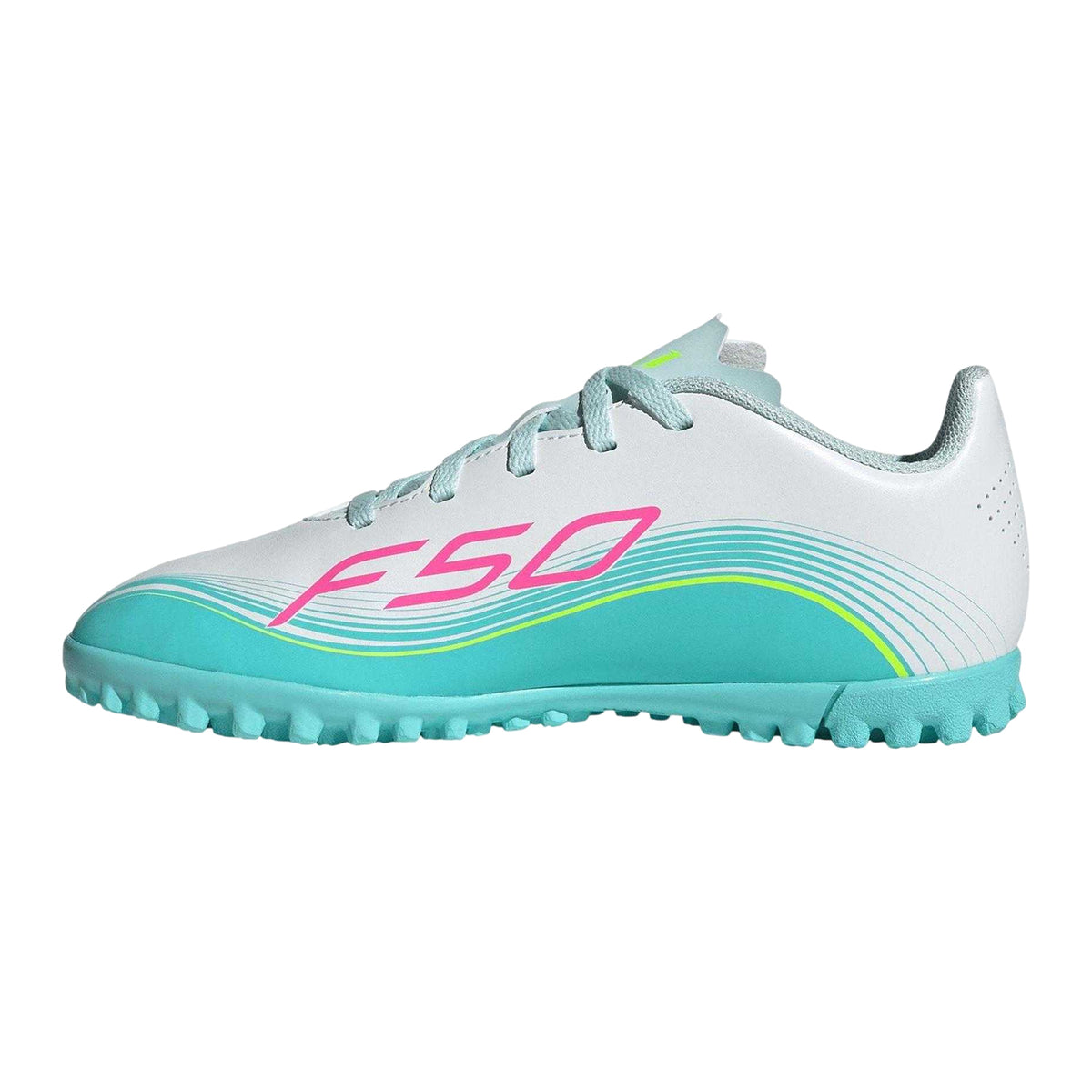 White-Pink-Blue - Side - Adidas Childrens-Kids F50 Lionel Messi Astro Turf Trainers