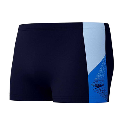 Navy Blue-Lagoon Blue - Front - Speedo Mens Dive Splice Boxer Shorts