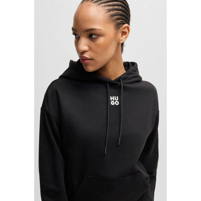 Black - Side - Hugo Womens-Ladies Delfinia Stacked Logo Embroidered Hoodie