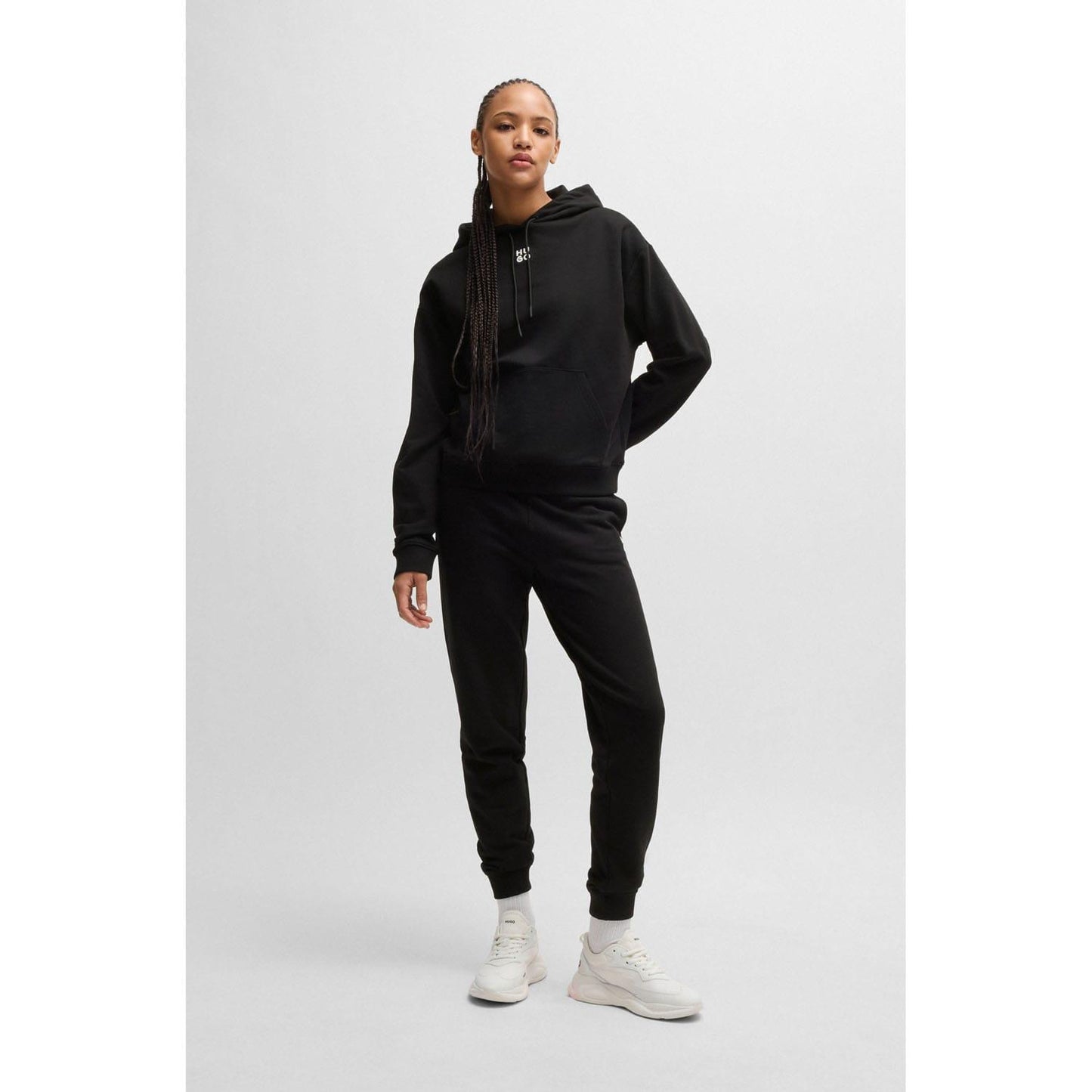 Black - Lifestyle - Hugo Womens-Ladies Delfinia Stacked Logo Embroidered Hoodie