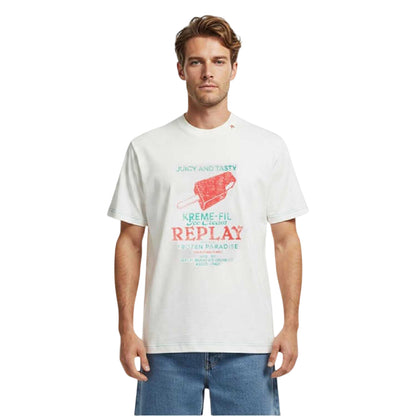 White - Side - Replay Mens Ice Cream T-Shirt