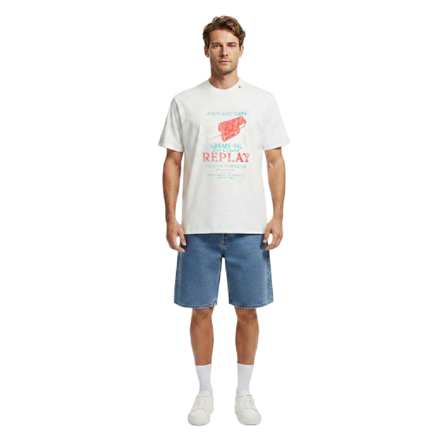 White - Pack Shot - Replay Mens Ice Cream T-Shirt