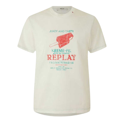 White - Front - Replay Mens Ice Cream T-Shirt