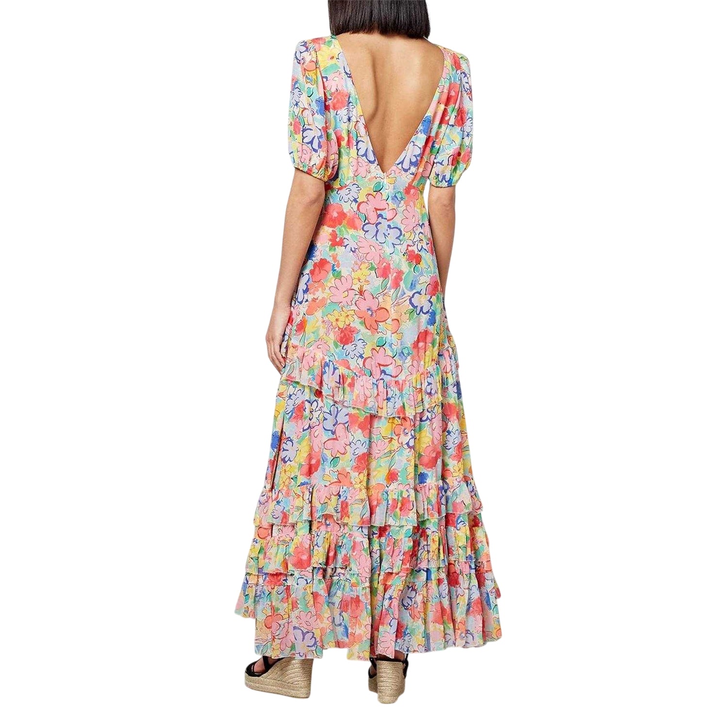 Multicoloured - Back - RIXO Womens-Ladies Floral Silk Puff Sleeve Maxi Dress