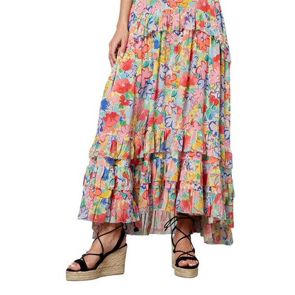 Multicoloured - Side - RIXO Womens-Ladies Floral Silk Puff Sleeve Maxi Dress