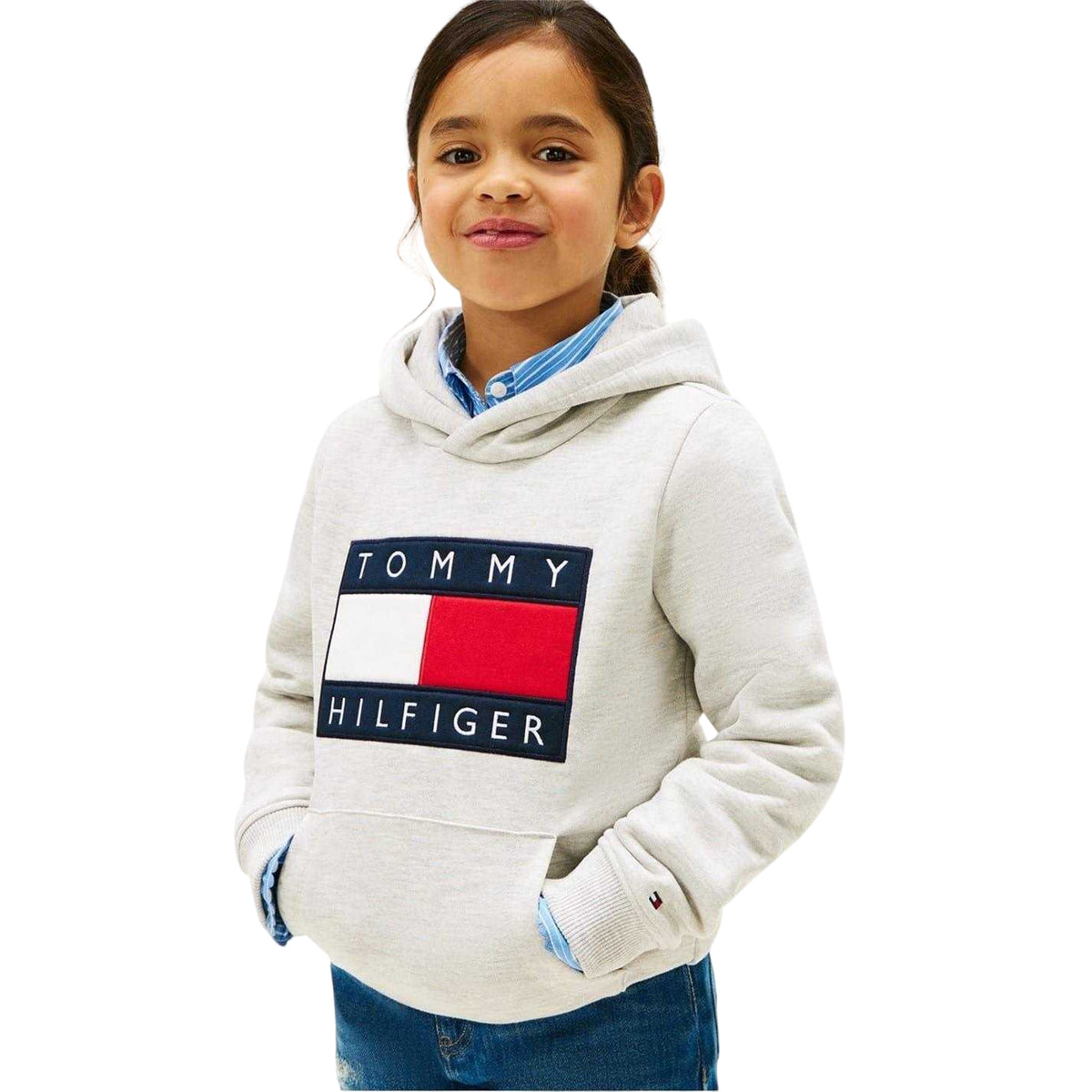 Light Grey - Back - Tommy Hilfiger Childrens-Kids Heritage Hoodie