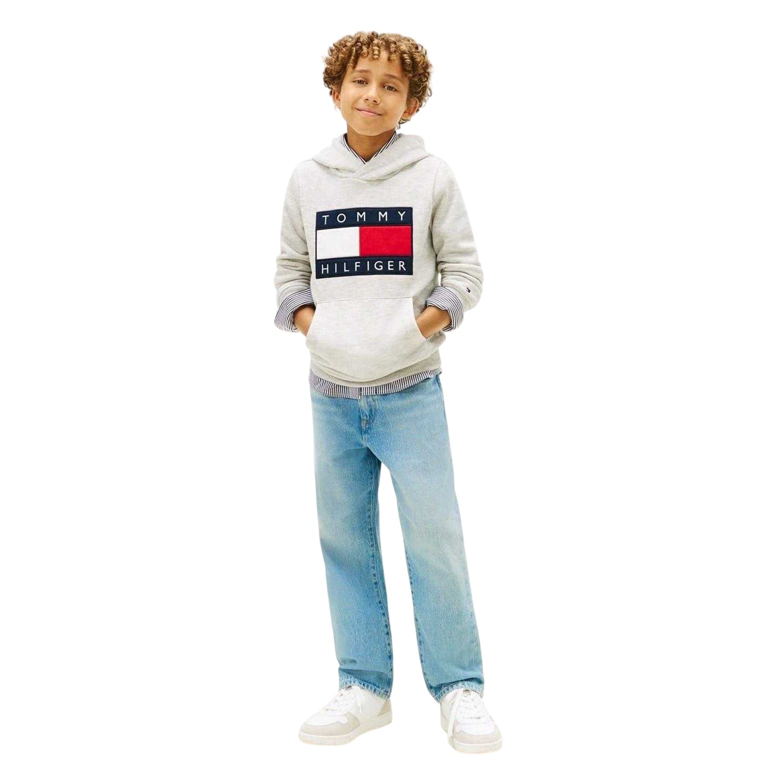 Light Grey - Side - Tommy Hilfiger Childrens-Kids Heritage Hoodie