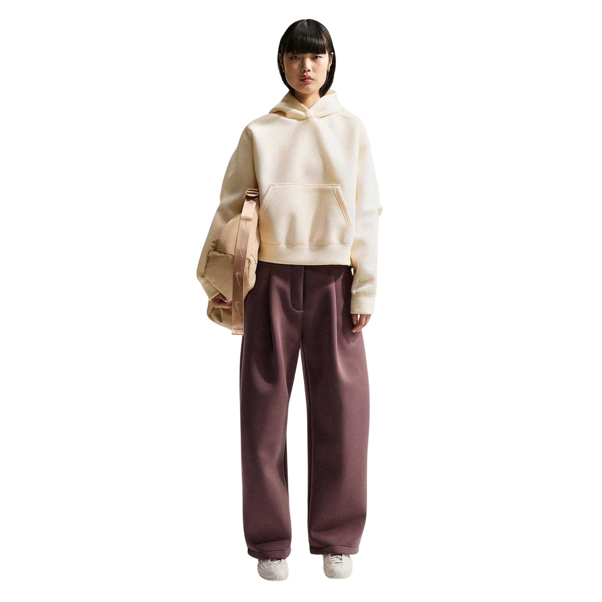 Chalk-White - Side - Nike Womens-Ladies Fleece Relaxed Fit Long-Sleeved Hoodie