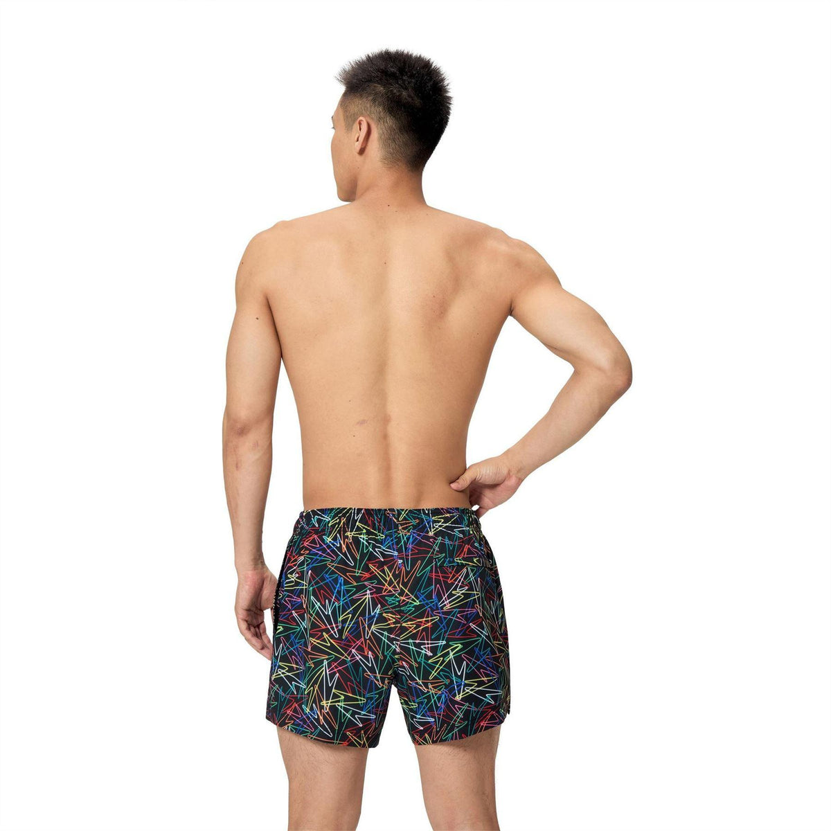 Black-Red - Back - Speedo Mens Printed Swim Shorts