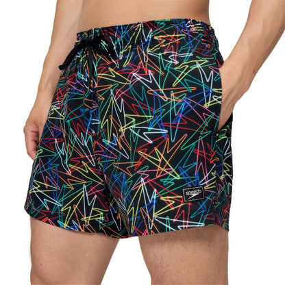 Black-Red - Side - Speedo Mens Printed Swim Shorts