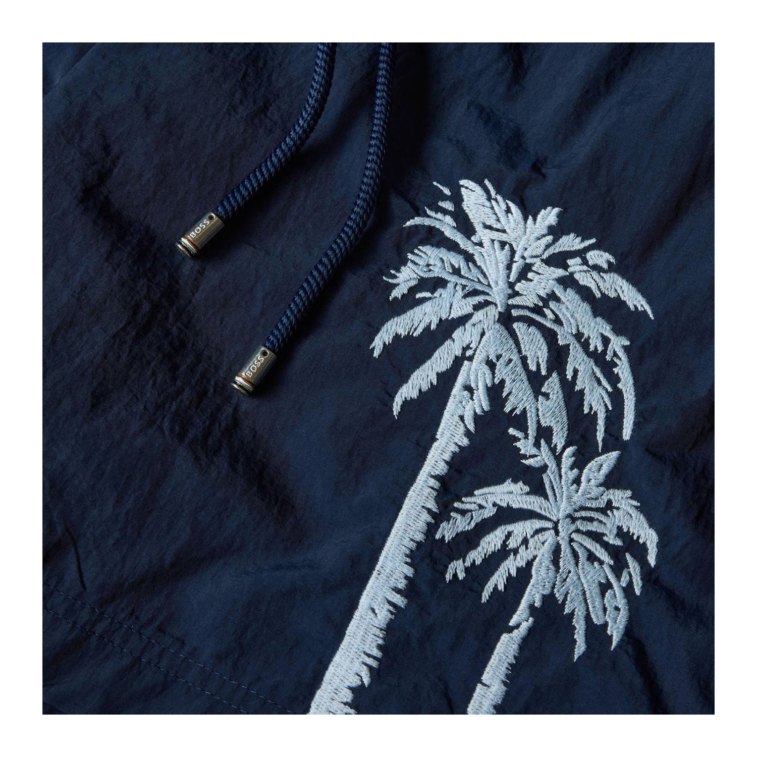 Navy - Side - Hugo Mens Palm Tree Swim Shorts