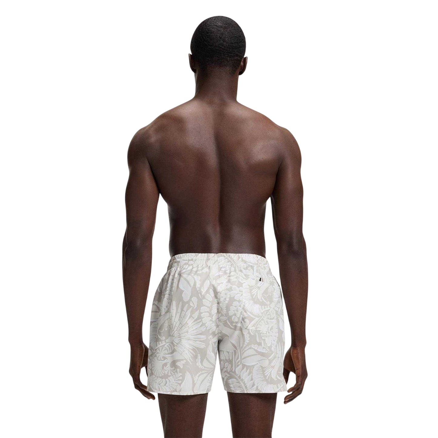 Light Beige - Back - Hugo Mens Piranha Leaf Print Swim Shorts