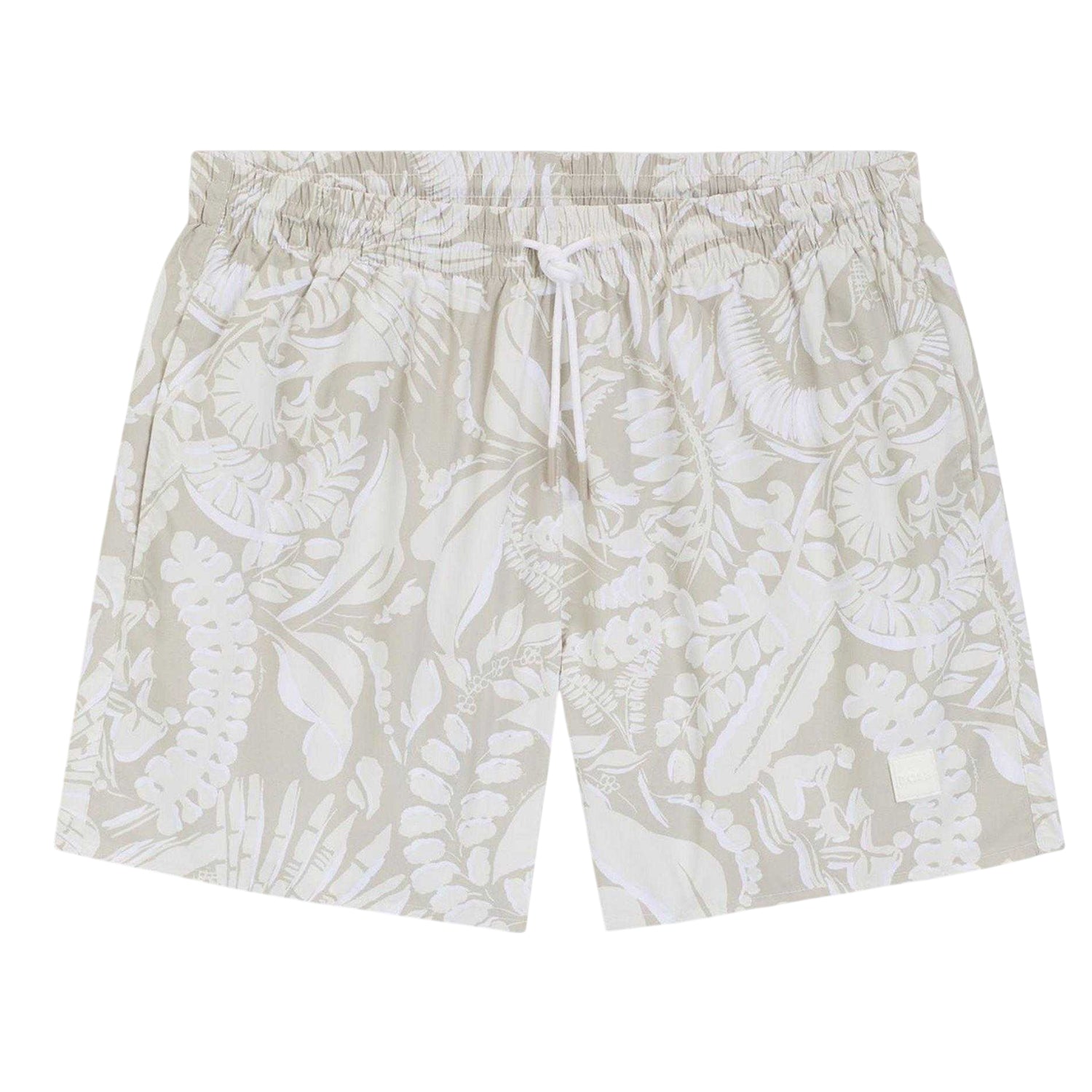 Light Beige - Front - Hugo Mens Piranha Leaf Print Swim Shorts