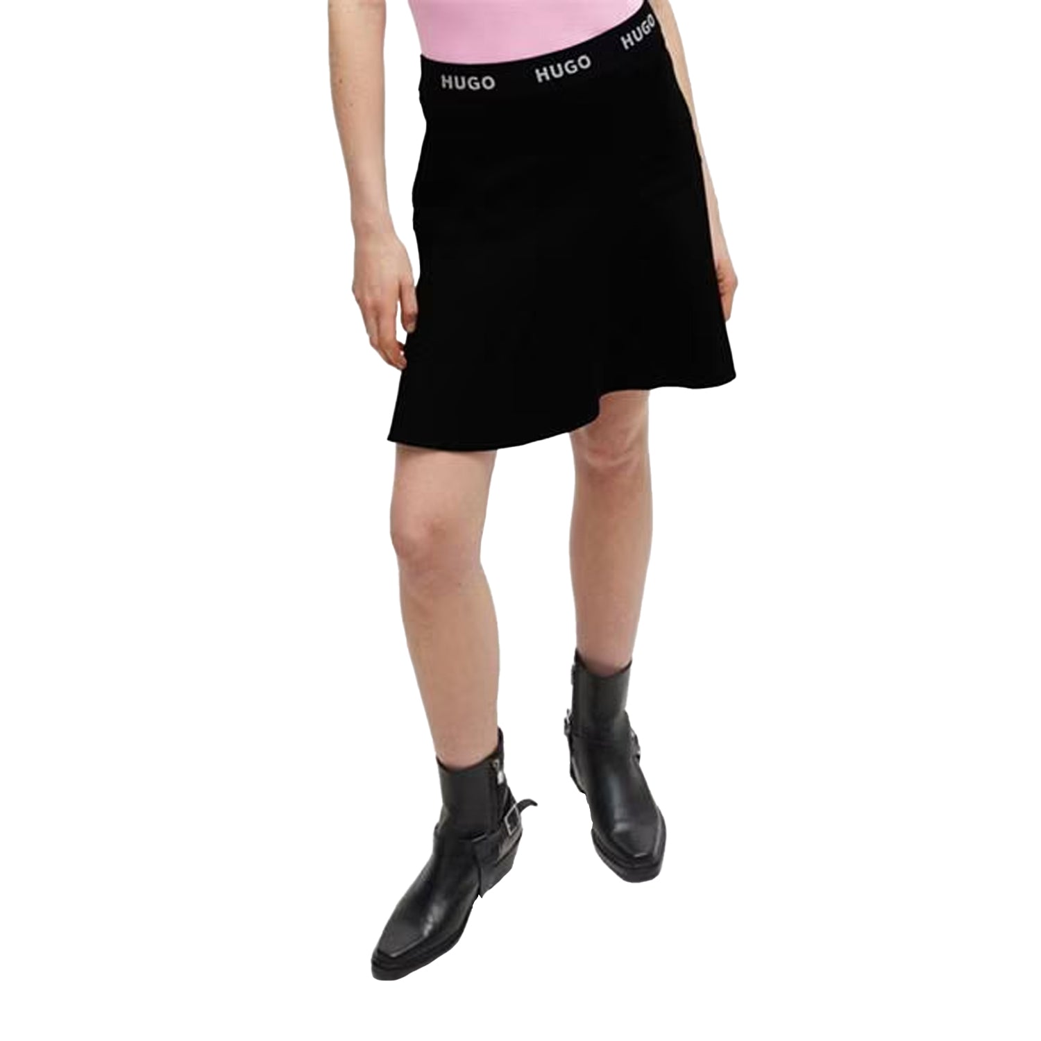 Black - Side - Hugo Womens-Ladies Relosana Regular Mini Skirt