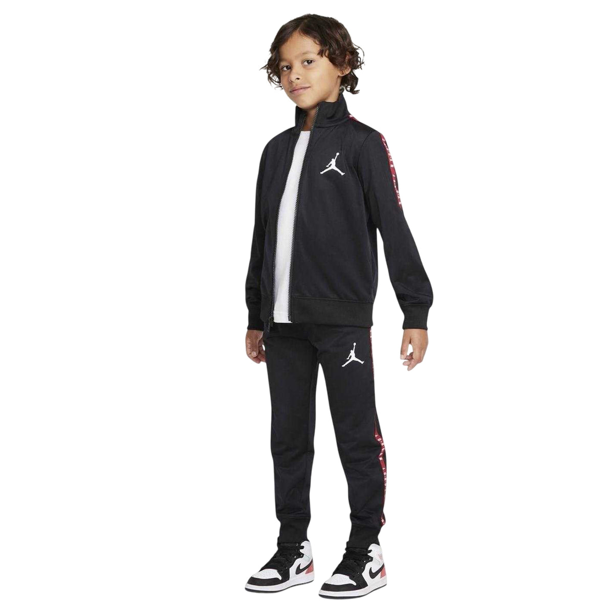 Black-Red - Side - Nike Childrens-Kids Logo Taped Tracksuit Set