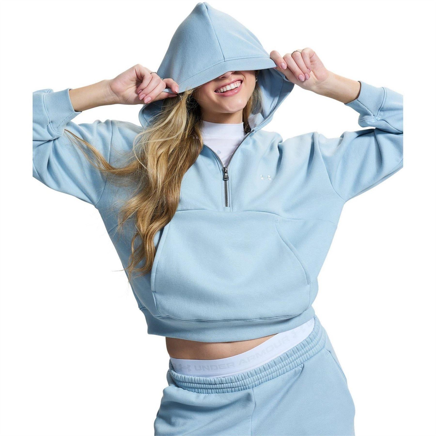 Grey Blue - Side - Under Armour Womens-Ladies Icon Fleece Relaxed Fit Hoodie