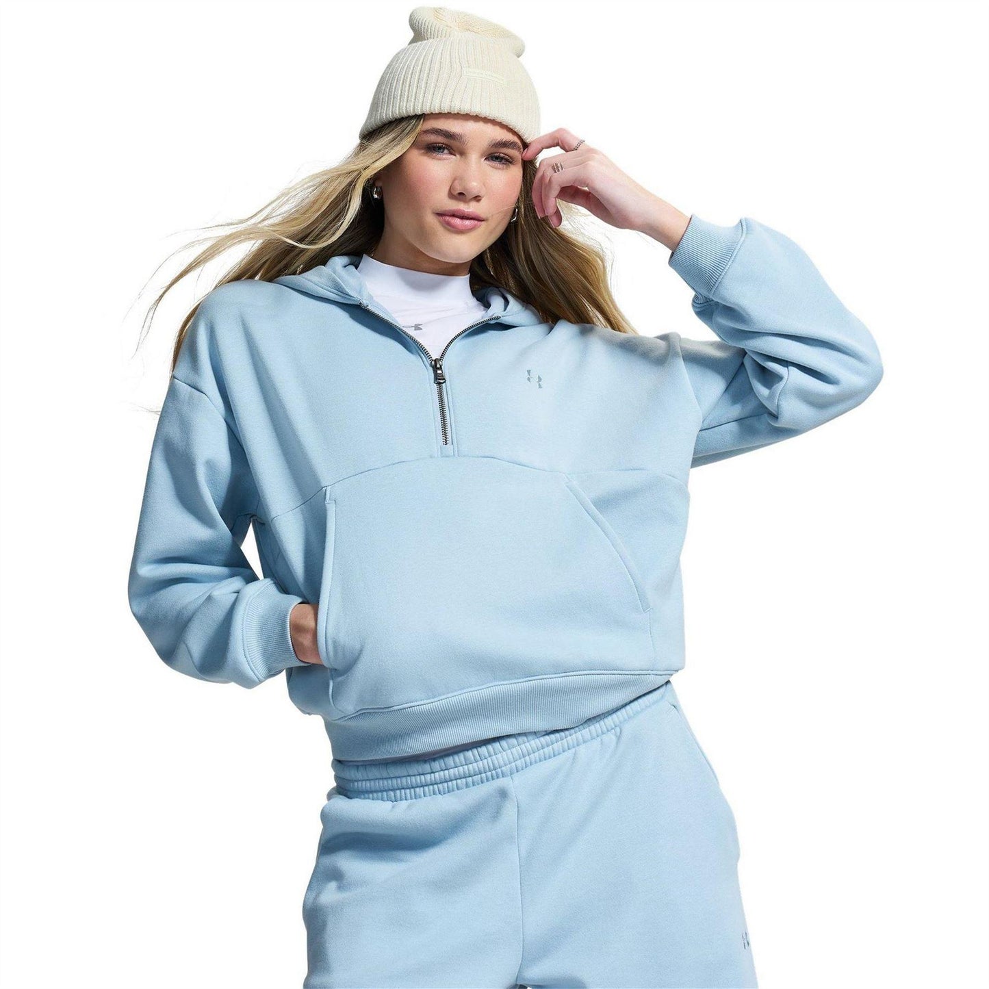 Grey Blue - Front - Under Armour Womens-Ladies Icon Fleece Relaxed Fit Hoodie