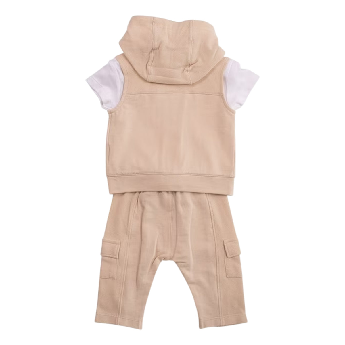 White-Beige - Back - Mintini Baby Boys Plain Top And Trousers Set