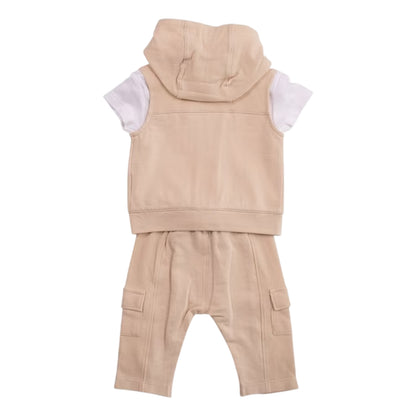 White-Beige - Back - Mintini Baby Boys Plain Top And Trousers Set