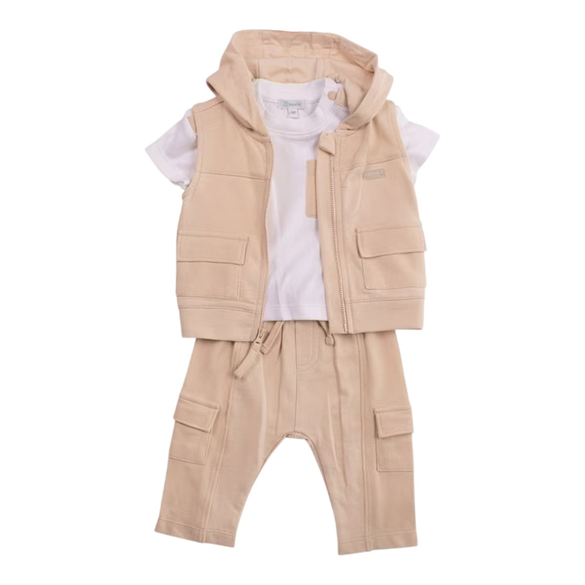 White-Beige - Front - Mintini Baby Boys Plain Top And Trousers Set