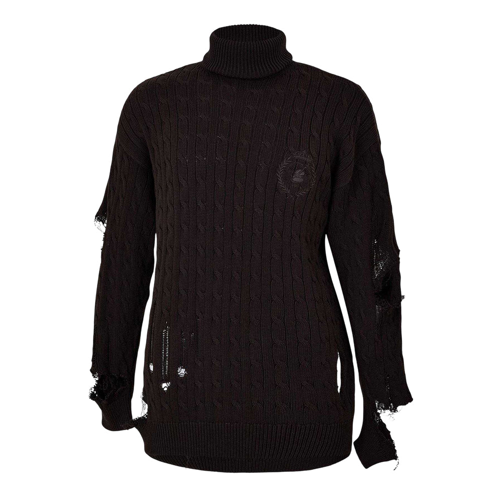Brown - Front - Balenciaga Womens-Ladies Distressed Relaxed Fit Jumper