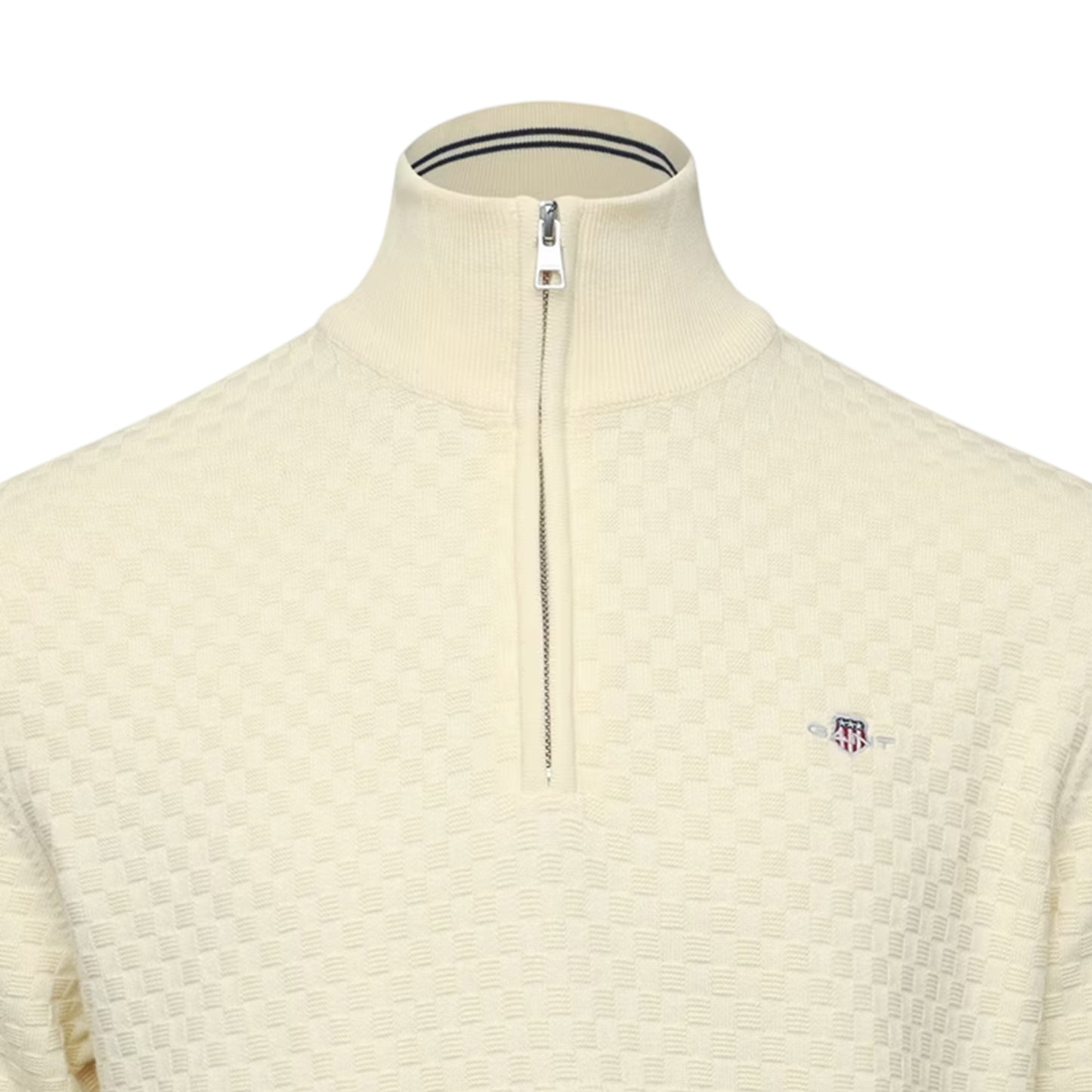 Cream - Side - Gant Mens Embroidered Logo Zip Front Jumper