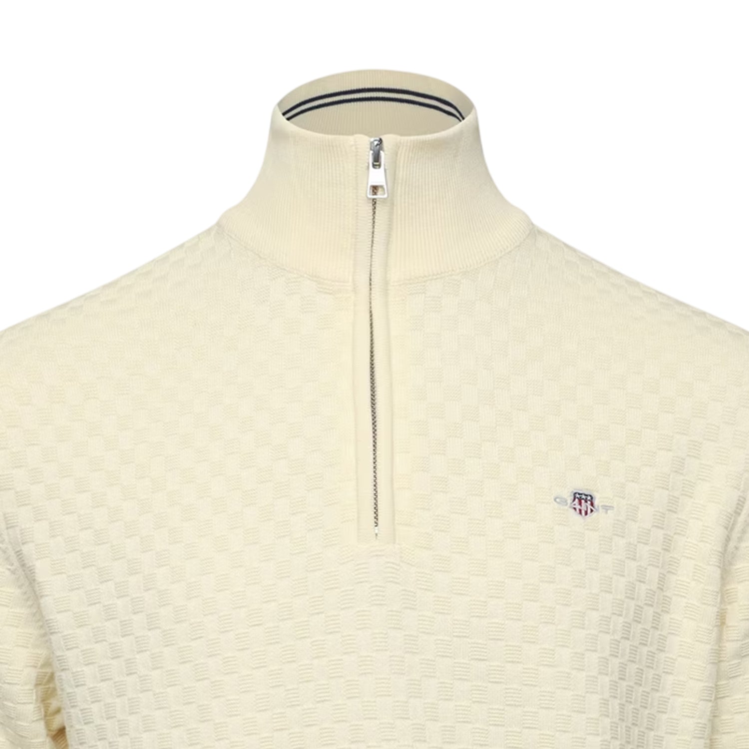 Cream - Side - Gant Mens Embroidered Logo Zip Front Jumper