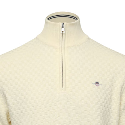 Cream - Side - Gant Mens Embroidered Logo Zip Front Jumper