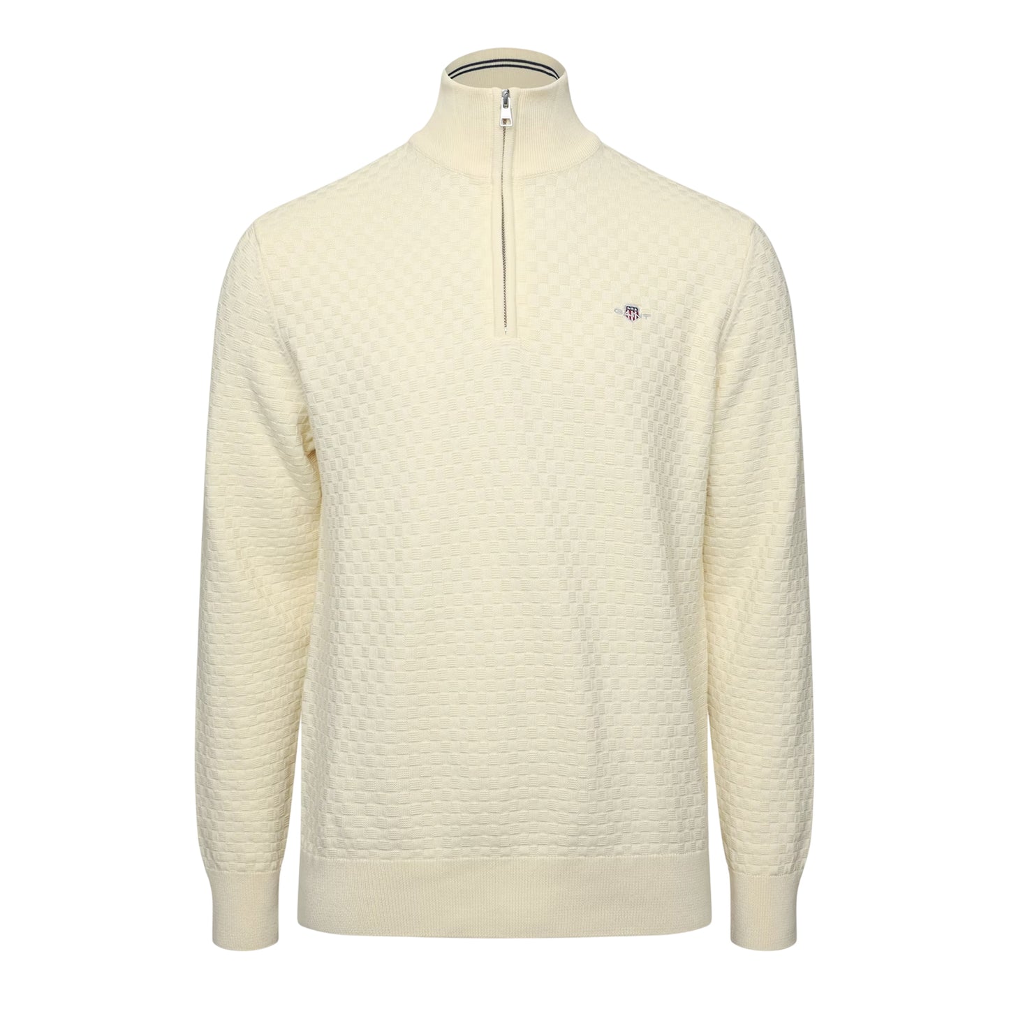 Cream - Front - Gant Mens Embroidered Logo Zip Front Jumper