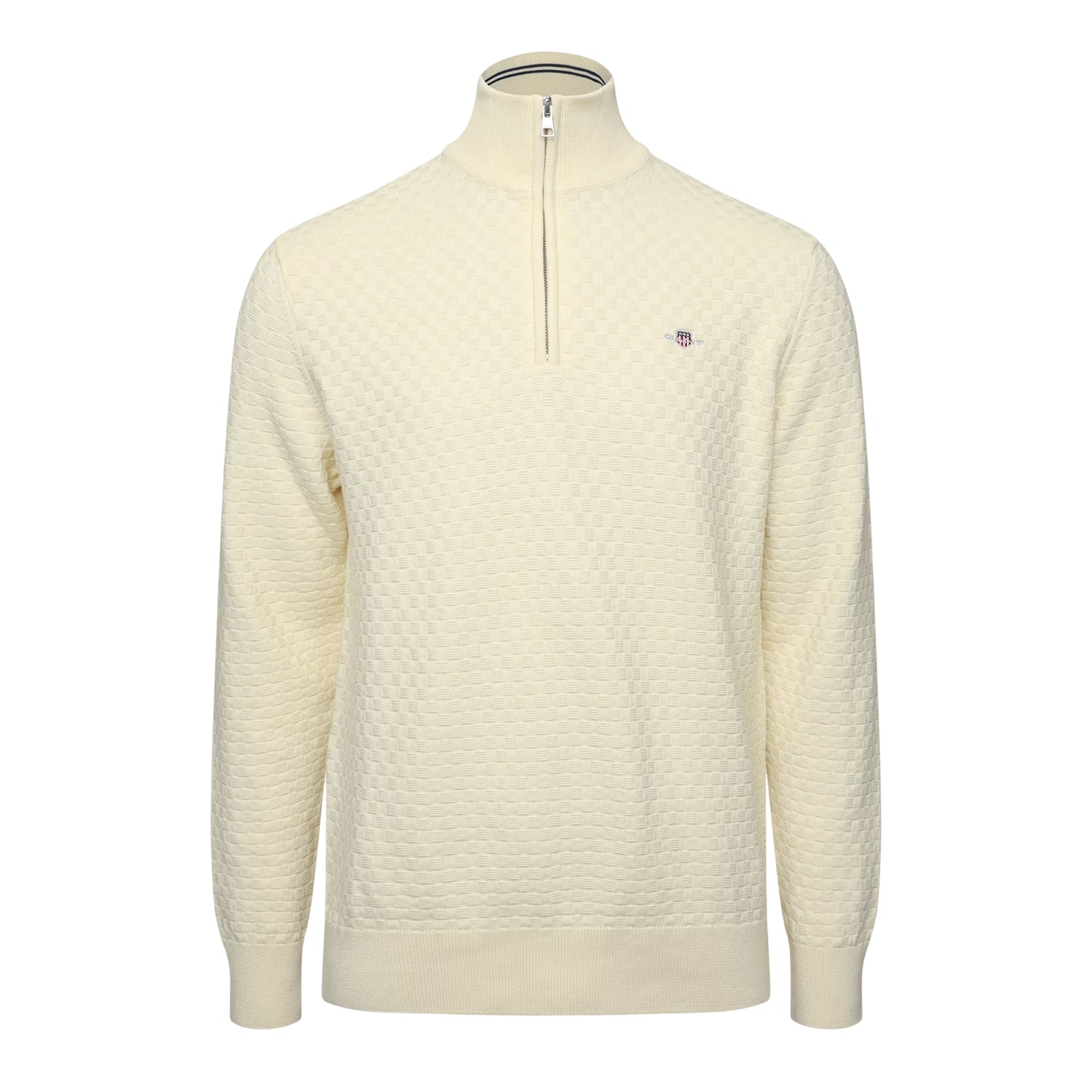 Cream - Front - Gant Mens Embroidered Logo Zip Front Jumper