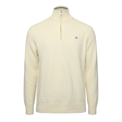 Cream - Front - Gant Mens Embroidered Logo Zip Front Jumper