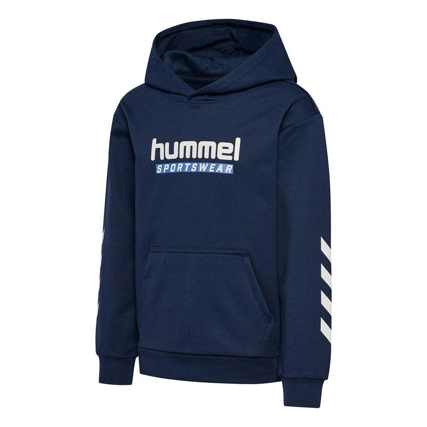 Navy-White - Side - Hummel Childrens-Kids Logo Hoodie
