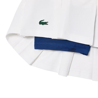 White-Blue - Pack Shot - Lacoste Womens-Ladies Piqué Tennis Skirt