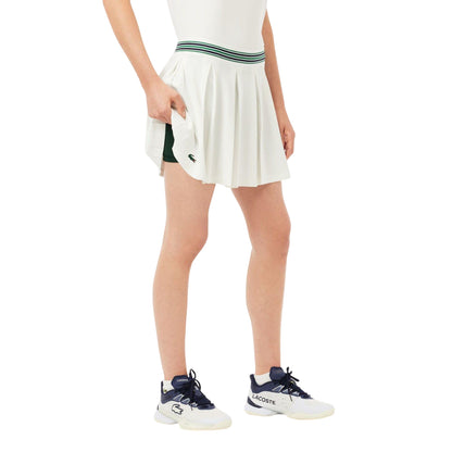 White-Green - Side - Lacoste Womens-Ladies Piqué Tennis Skirt
