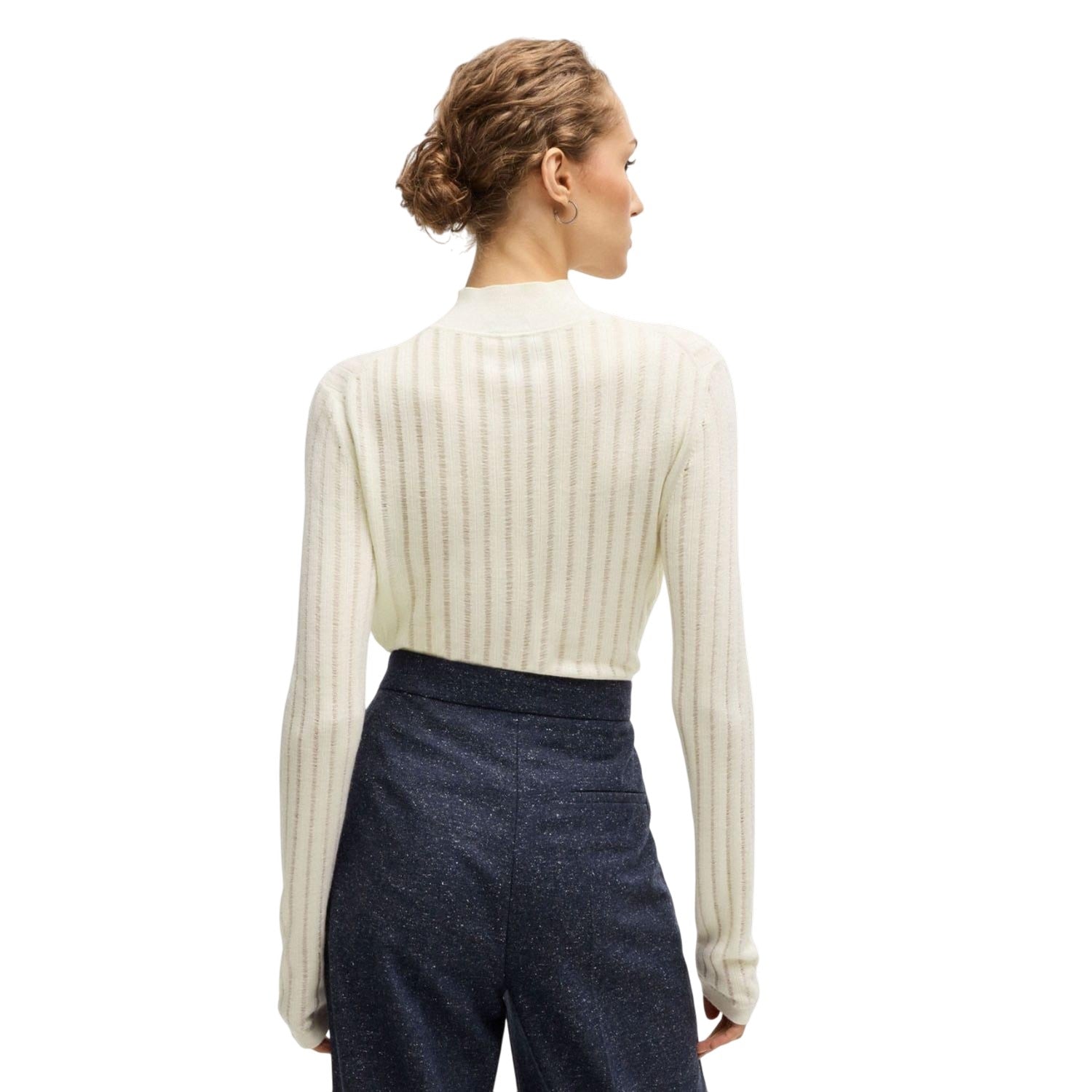 White - Back - Boss Womens-Ladies Fatirami Stripe Sweater Top
