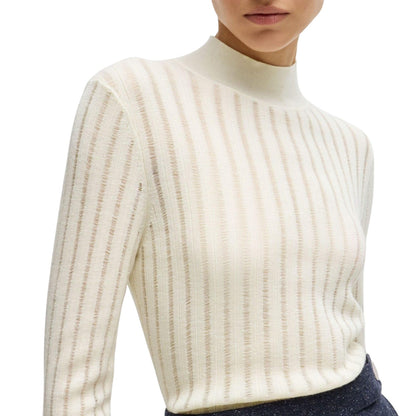 White - Side - Boss Womens-Ladies Fatirami Stripe Sweater Top