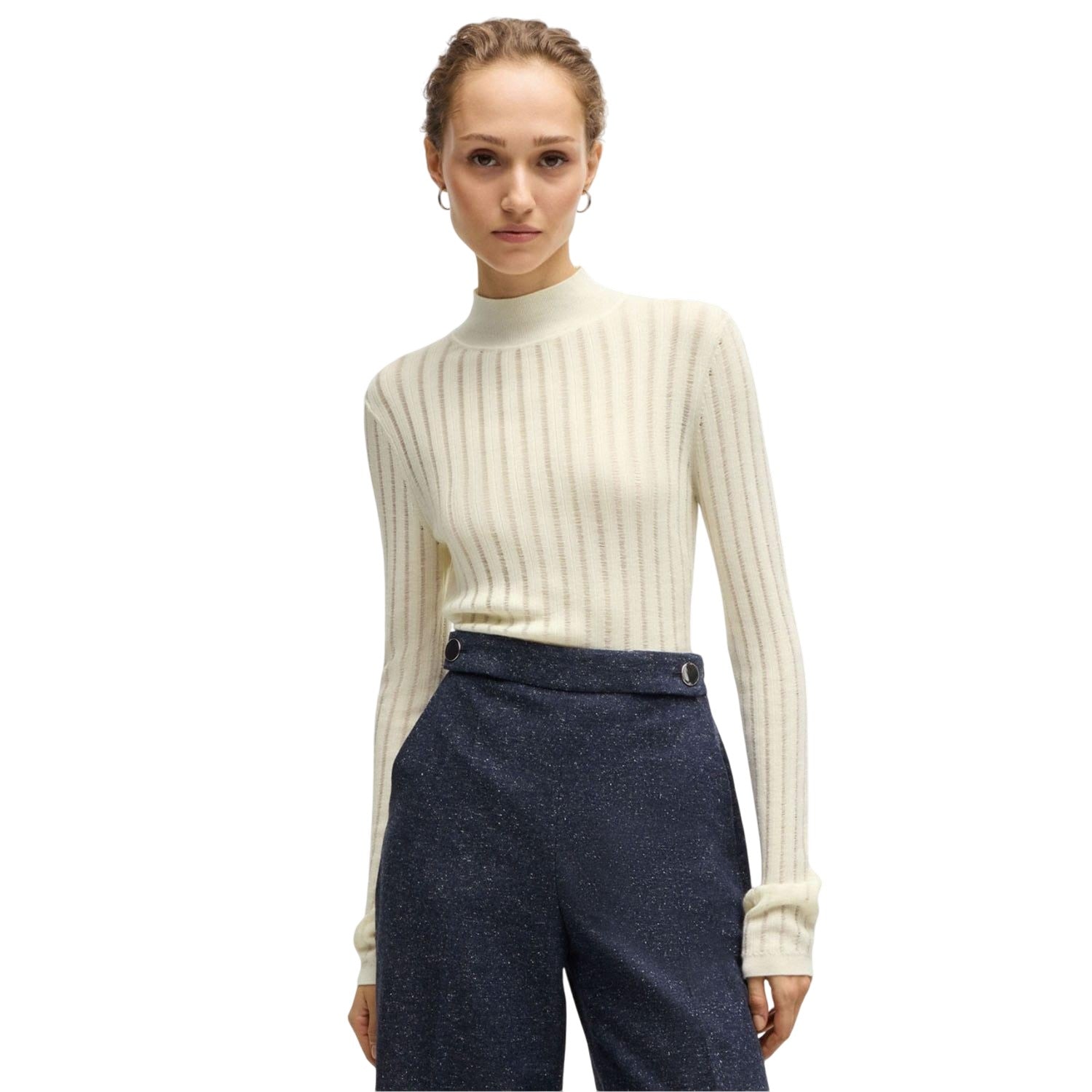 White - Lifestyle - Boss Womens-Ladies Fatirami Stripe Sweater Top