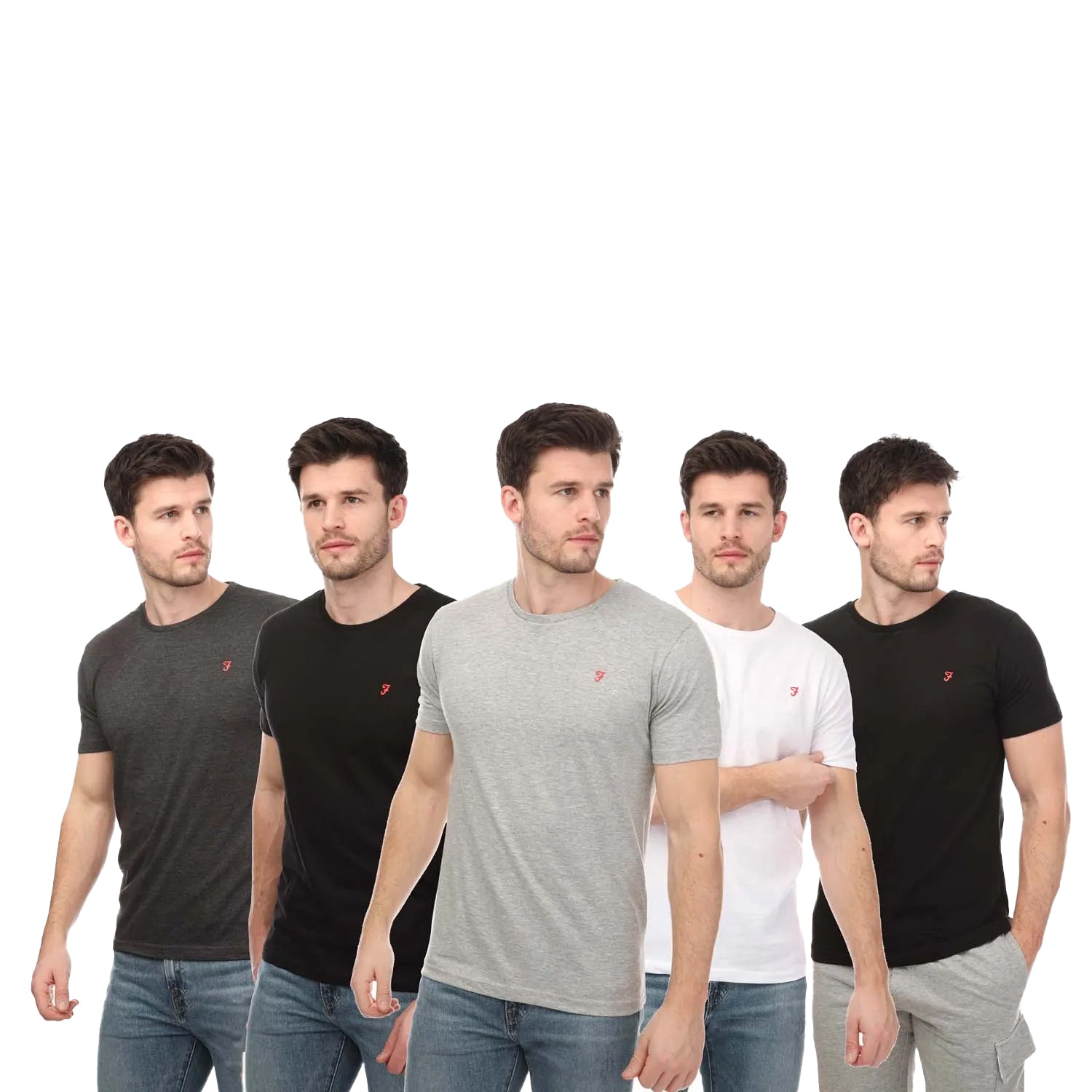 Black-Grey-White - Front - Farah Mens Briars Lounge T-Shirt (Pack of 5)
